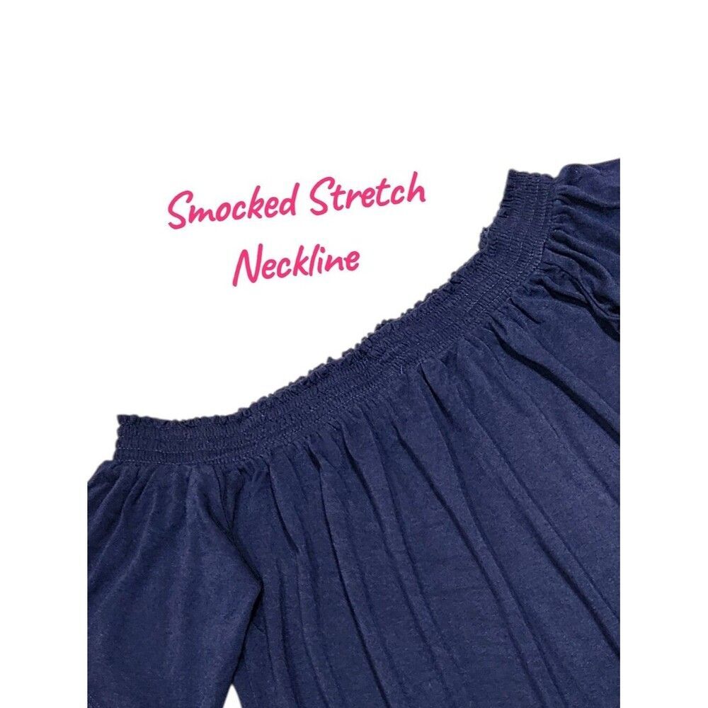 Lilly Pulitzer Big Girls Navy Off Shoulder smocked neckline Top Size XS/ XXS - Picture 3 of 10